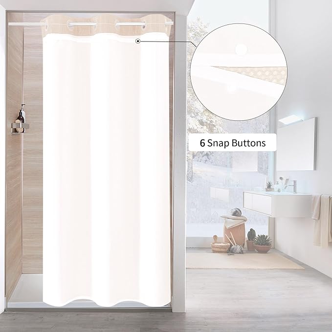MitoVilla Pink Waffle Small Stall Shower Curtain Liner Set 36 x 74, No Hooks Required Half Size Narrow Fabric Cloth Shower Curtain Set with Snap-in Liner for Modern Bathroom Decor, Blush Pink