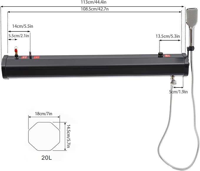 Pressurized Water Tank Portable Roof Rack Water Tank Over-Landing Pressurized Water Tank on Off-Road Vehicle with Shower, Hose & Storage Bag for Camping, Water Storage