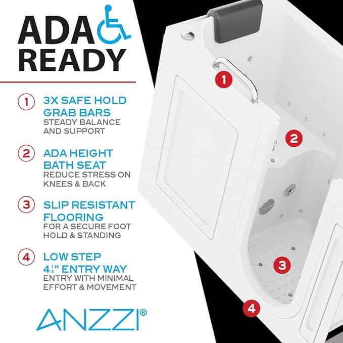 ANZZI Walk In Tub 53" x 27" Right-Drain Bathtub, Air & Whirlpool Massage Jets, Quick Fill with 6‑Setting Handheld Shower, Aromatherapy, Bath Pillow, LED Light | 2753FLWR