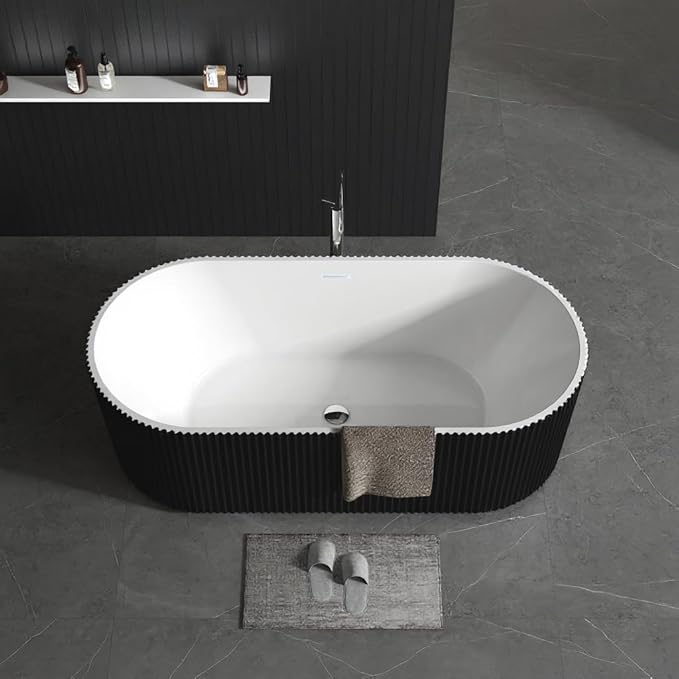 67-in Freestanding Bathtub - Acrylic Soaking Tub with Overflow Drain - CUPC Certified Thickened Design Glossy Black for Bathroom