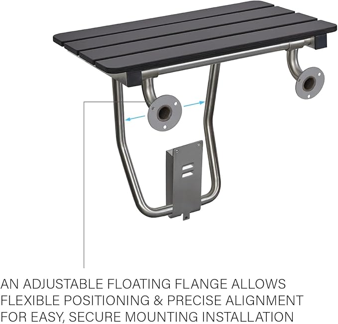 32-inch x 15-inch ADA Folding Wall Mount Bathroom Shower Seat Bench, Black Slatted Phenolic Seat