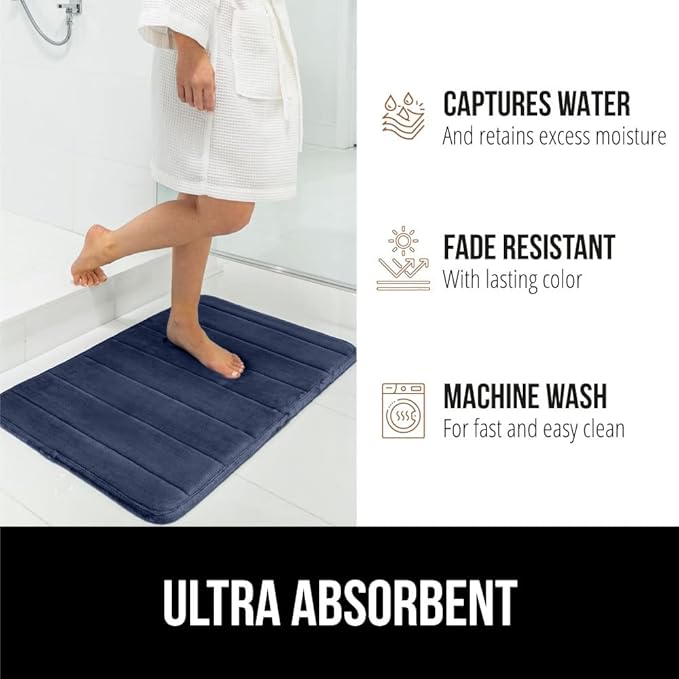 GORILLA GRIP Memory Foam Bath Mat, Soft Absorbent US Designed Bathroom Rug, Gripping Dots Machine Washable Bathmat, Cushioned Floor Mats, Shower Sink Rugs Room Décor Accessories, 60x24 Navy Blue