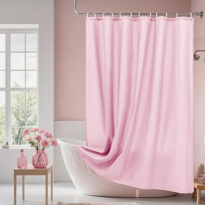 AooHome 36x72 inch Stall Shower Curtain Liner, Polyester Classic Solid Color Shower Curtain with Hooks, Weighted Hem, Waterproof, Pink