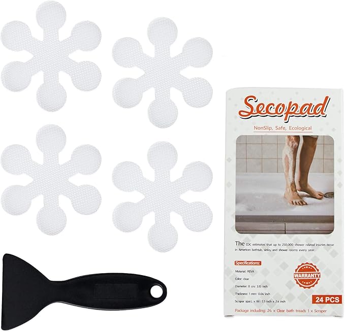 Bathtub Stickers Non-Slip, 12 PCS Safety Shower Treads Adhesive Appliques with Premium Scraper