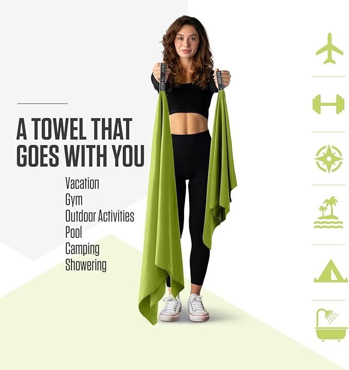 VENTURE 4TH Quick Dry Towel. Microfiber Travel Towel Ideal for Camping, Hiking, Backpacking, Gym. Lightweight & Fast Drying Travel Towels for Body. Compact & Easy to Pack - Lime Large