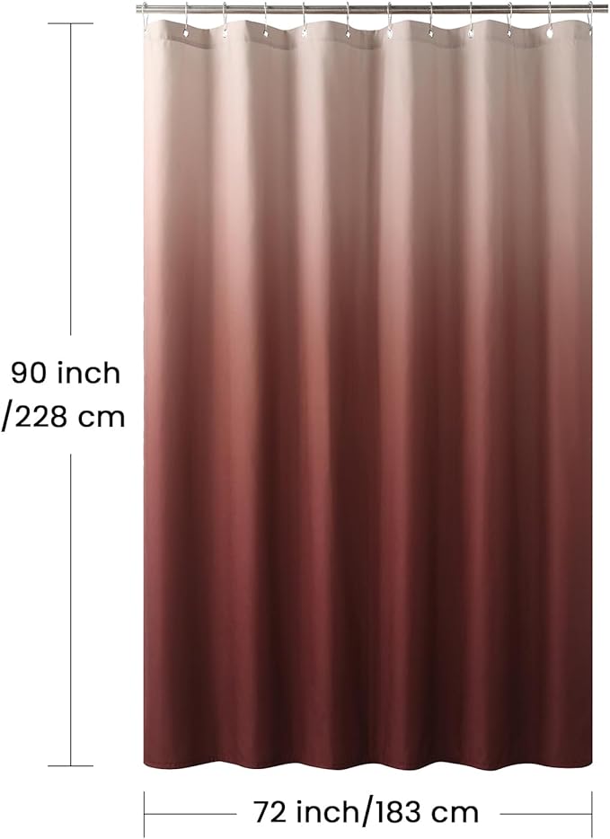 90 Inch Fabric Shower Curtain, Extra Long Burgundy Ombre Waterproof Shower Curtains for Bathroom, 72" W x 90" H