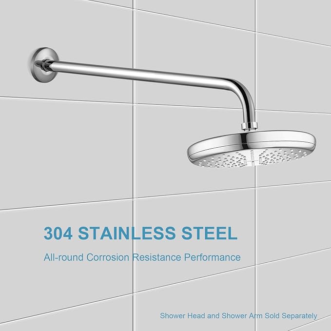 OFFO Shower Arm with Flange, 24 in Wall Mount Replacement Angle Shower Head Arm Wall-Mounted For Fixed Shower Head & Handheld Showerhead, Chrome