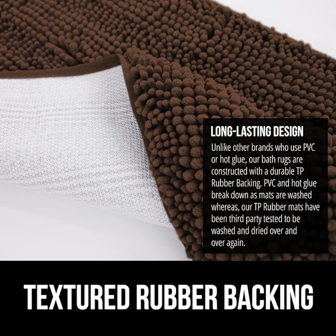 GORILLA GRIP Bath Rug Mat 30x20, Thick Soft Absorbent Chenille, Quick Dry Microfiber Mats, Rubber Backing Washable Shower Floor Rugs, Bathmat Runner, US Designed Bathroom Home Decor Accessories Brown