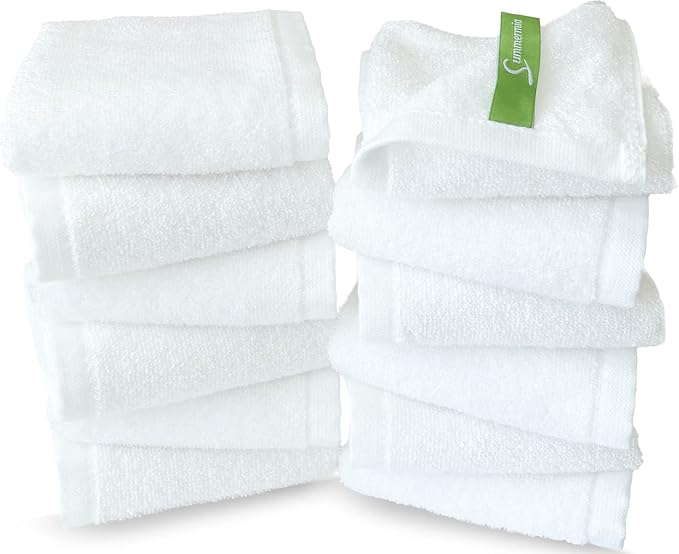 12 Pack Washcloths 13" x 13" - Soft Wash Cloths for Your Face Towel, Viscose derived from Bamboo & Cotton Blend Wash Cloths for Your Body (White)