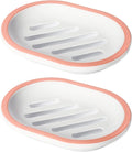 Topsky 2-Pack Oval Soap Dish, Soap Holder, Soap Saver, Easy Cleaning, Pink