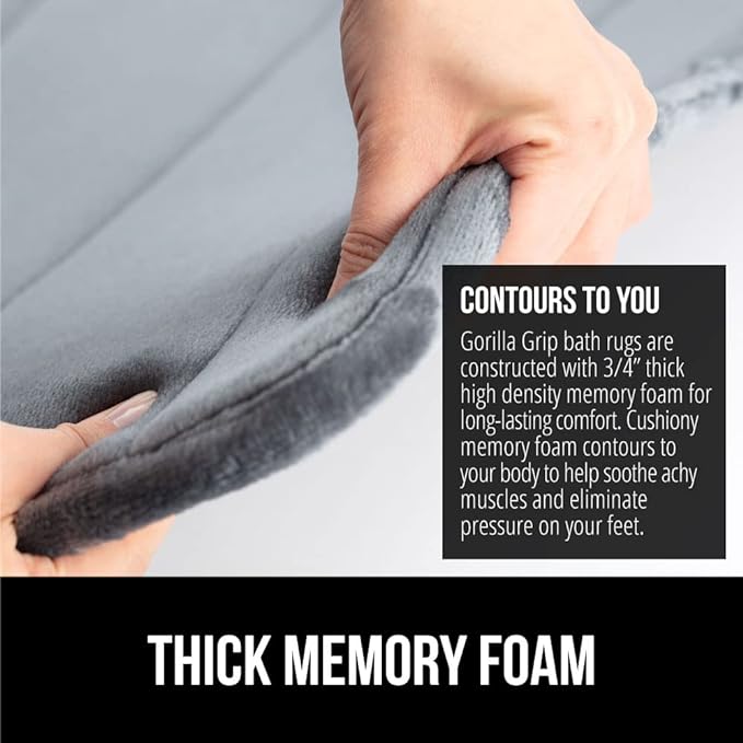 GORILLA GRIP Memory Foam Bath Mat, Soft Absorbent US Designed Bathroom Rug, Gripping Dots Machine Washable Bathmat, Cushioned Floor Mats, Shower Sink Rugs Room Décor Accessories, 36x24 Graphite Gray