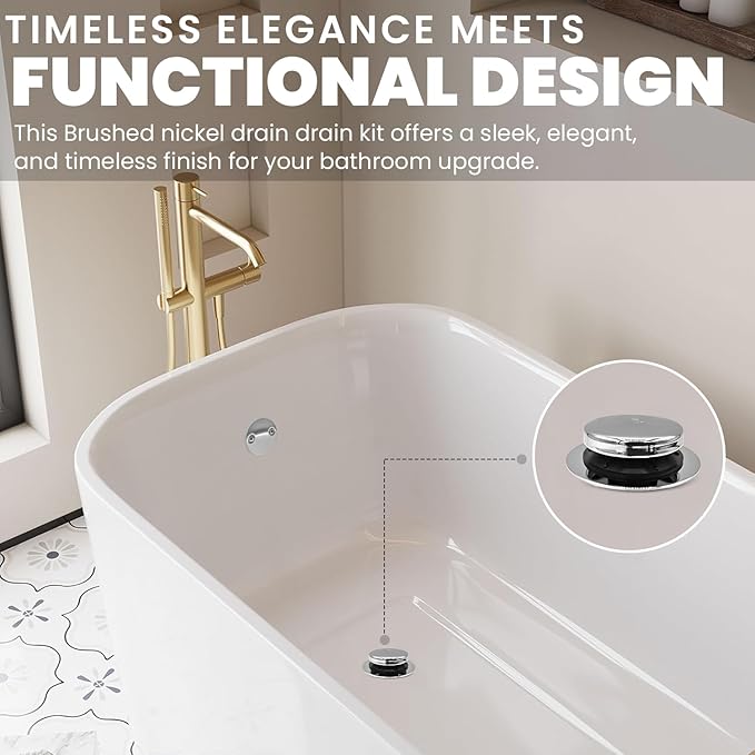 Chrome Toe Tap Bathtub Trim Set with Two-Hole Overflow Faceplate, Replacement Polished Tub Drain Kit with 2-Hole Overflow Cover and Universal Fine/Coarse Thread, Fits 1-3/8" and 1-1/2"
