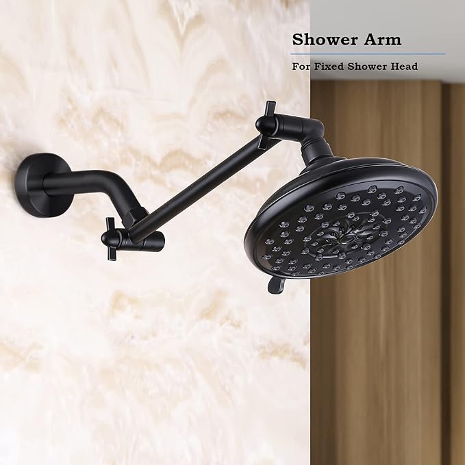 10 Inch Matte Black Shower Arm, Easy to Install, Durable Solid Brass Black Shower Head Extension Arm with Lock Joints