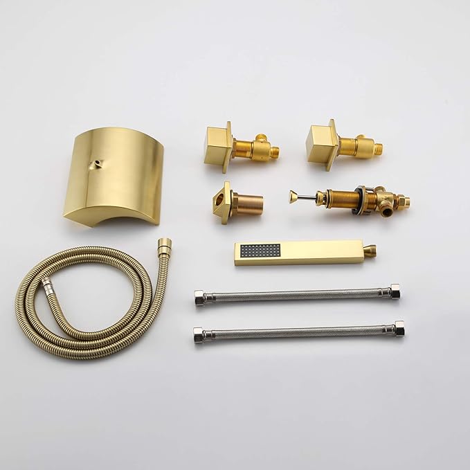 sumerain Waterfall Roman Tub Faucet with Hand Shower Brushed Gold Finish High Flow