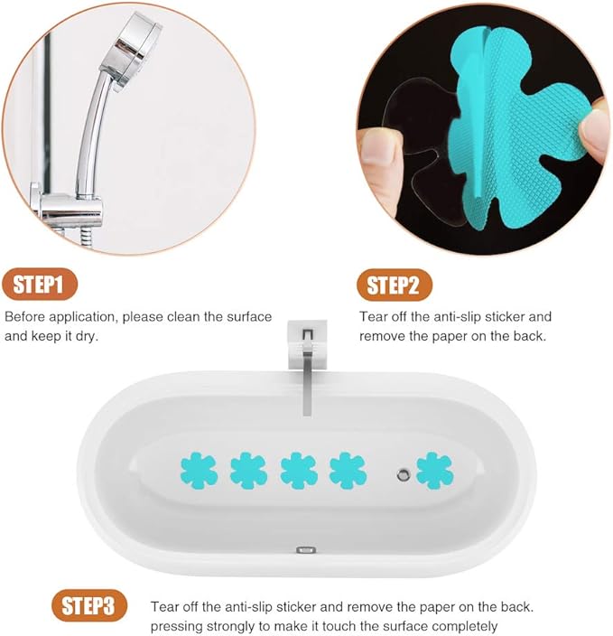 Bathtub Stickers Non-Slip, 24PCS Safety Shower Treads Adhesive Appliques with Premium Scrape (Blue)
