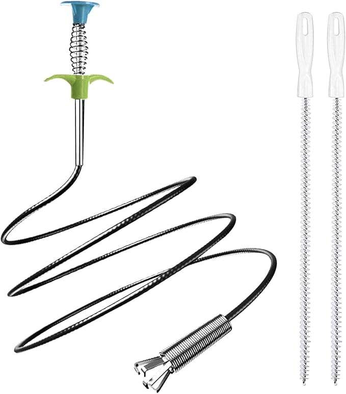 35.5inch Flexible Hair Drain Clog Remover Tool(1pcs), 17.8inch Cleaning Brush(2pcs), Hair Catcher Drain Auger Cleaner Tool Set for Pipe, Toilet, Kitchen Sink, Bathroom Tub, Sewer, (2+1)