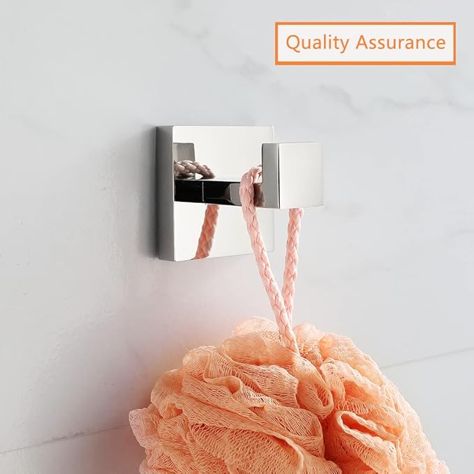 Bath Towel Hooks Premium Stainless Steel Clothes Hook Robe Coat Heavy Duty Square Wall Mounted Modern Hook for Bathroom Kitchen 4Pack Polished Chrome Finish