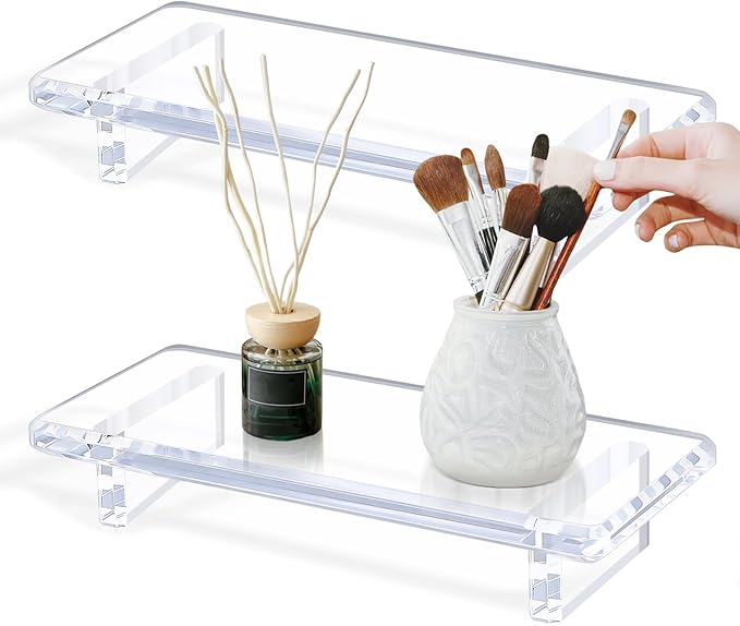 2Pack Acrylic Counter Tray Organizer. Multi-Purpose Kitchen & Bathroom Sink Tray Decor for Soap, Perfume, Vanity, Candles, Plants - Countertop Holder, Space-Saving Modern Home Décor （Small ）