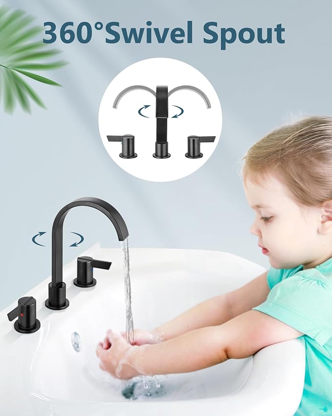 Aolemi Bathroom Faucets 3 Hole,8 Inch Widespread Waterfall Bathroom Sink Faucet,2 Handles Vanity Faucet with Pop-up Drain and Supply Hose,Oil Rubbed Bronze