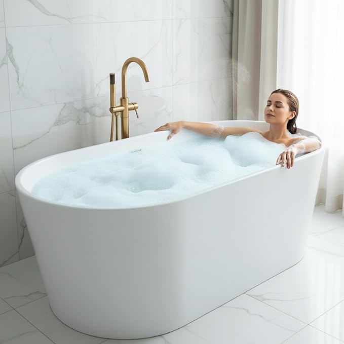 ANZZI 67" Freestanding Air Jetted Whirlpool Bathtub - White Acrylic Soaking Tub with LED Lights & Touch Controls | FT-AZ067