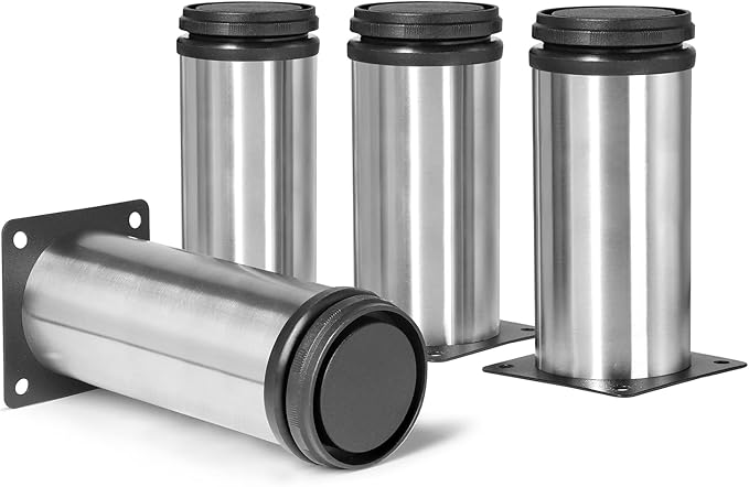 5 Inch Metal Furniture Legs Stainless Steel Adjustable Legs Silver Metal Legs Round Cabinet Legs for Coffee Table Cabinet Desk Sofa Shelves, Pack of 4