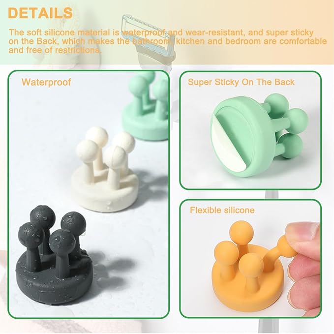 Silicone Toothbrush Holders for Bathrooms - 6 Pcs Wall Mounted Shower Razor Holder - Colors