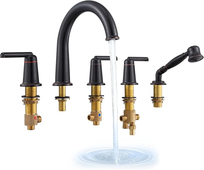 Roman Tub Faucet Set with Hand Shower, KRUZOO Bathtub Faucet Set Trim Kit with Rough-in Valve, Deck Mount Widespread 5 Hole Brass Tub Filler, KZ-9609ORB, Oil Rubbed Bronze