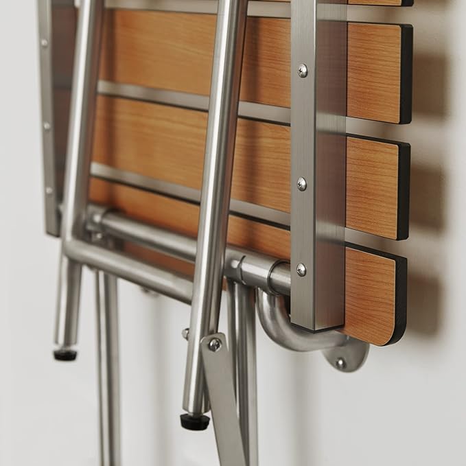 Seachrome 30-inch ADA Folding Shower Seat with Legs, Teak Phenolic Slats