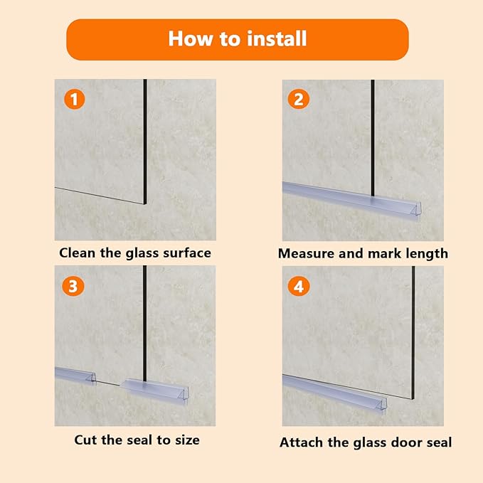 Frameless Shower Door Bottom Seal, 36" Long Shower Door Sweep for 5/16" (8mm) Glass, Clear Vinyl with Drip Rail – Prevent Leaks & Create a Waterproof Barrier
