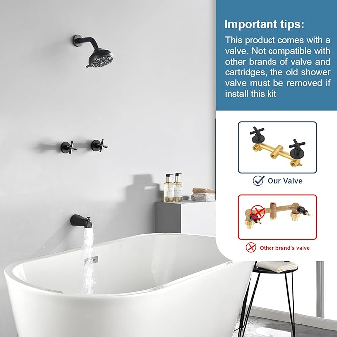 2 Handle Shower Faucet Set with Tub Spout Bathtub Shower Faucet Combo Set Shower System Complete Tub and Shower Trim Kit Matte Black Wall Mounted Shower Fixtures
