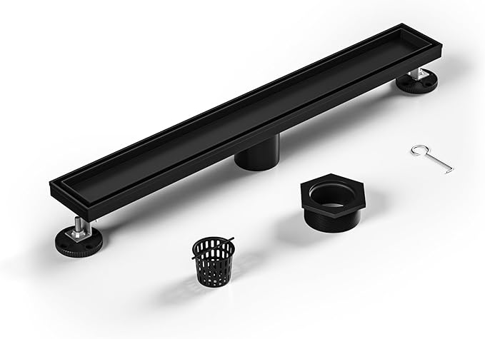 Linear Shower Drain 18", Matte Black Floor Drain with Tiled Insert Grate & Hair Strainer, 304 Stainless Steel Bathroom 2-in-1 Tiled in Drain, CUPC Certified (Matte Black, 18'')