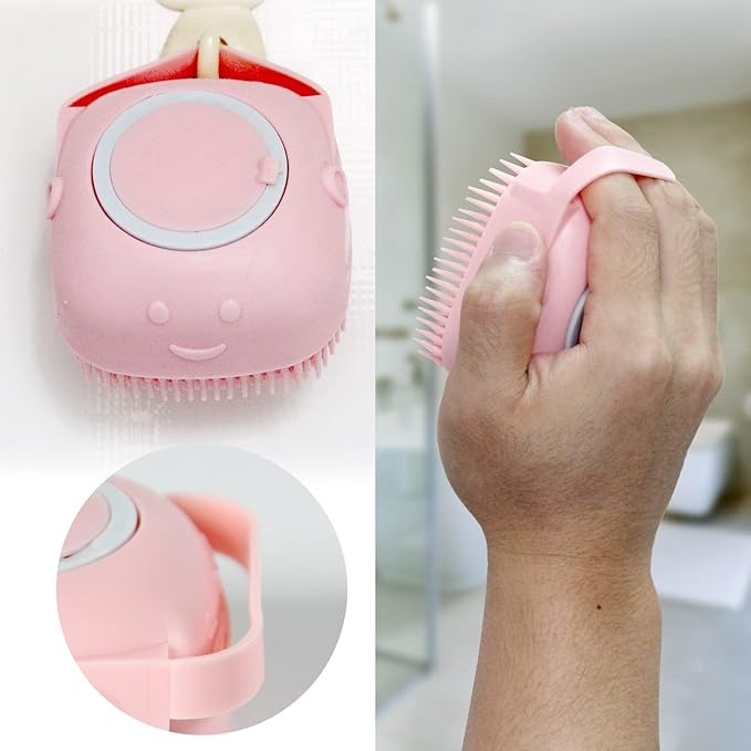 Pet Bath Brush Dog Baths Brush Shampoo Dispenser Soft Silicone Dog Bathing Brushes Dogs Shampoo Brushes scrubbers for Cats and Dogs Shower Brush Grooming (Pink)