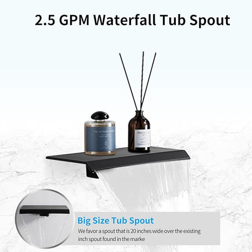 10 inch Matte Black Shower System with Tub Spout, Shower Faucet Set with Rain Shower Head and Handheld 3-Setting, Waterfall Bathtub Spout Rainfall Shower Combo Set for Bathroom Wall Mounted