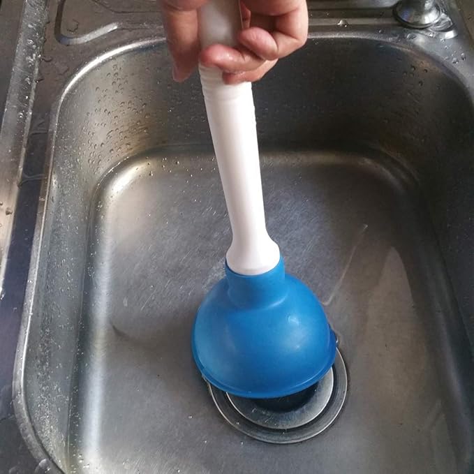 Coralpearl Drain Plunger, Small Hand Force Plumber Helper, Little 4 inch Cup Clog Remover, Tiny Rubber Unclogger in 9" Short Handle for Kitchen Sink, Bathroom Toilet, Shower Bath Tub (Blue + Yellow)