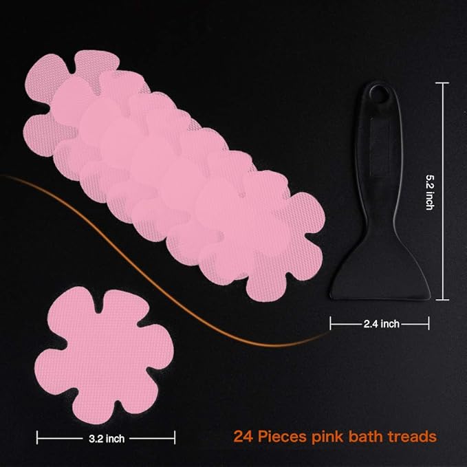 Bathtub Stickers Non-Slip, Safety Shower Treads Adhesive Appliques with Premium Scrape (Pink)