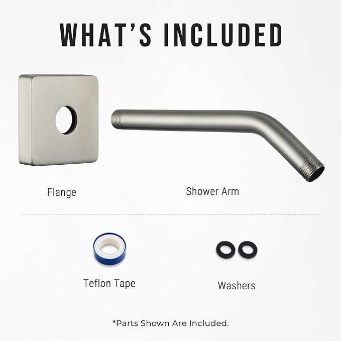 G-Promise All Metal 10-Inch Shower Arm with Flange, Wall-Mounted Stainless Steel Shower Pipe Replacement for Fixed and Handheld Shower Heads, Brushed Nickel