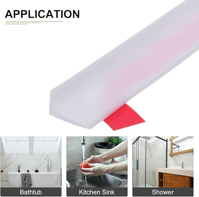 39"x0.8"x0.5" (LxWxH) Collapsible Shower Barrier Stopper - 1 Pack - Good for Bathroom Kitchen - L Shape Water Splash Guard Blocker - White