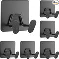 Adhesive Shower Hooks for Inside - Extra Sticky Stainless, Razor Holder Shower Accessories, Wall Mounted Self-Adhesive Double Hooks for Razor, Loofah, Towel, Shaver, Coat, Key, Matt Black, 6 Pack