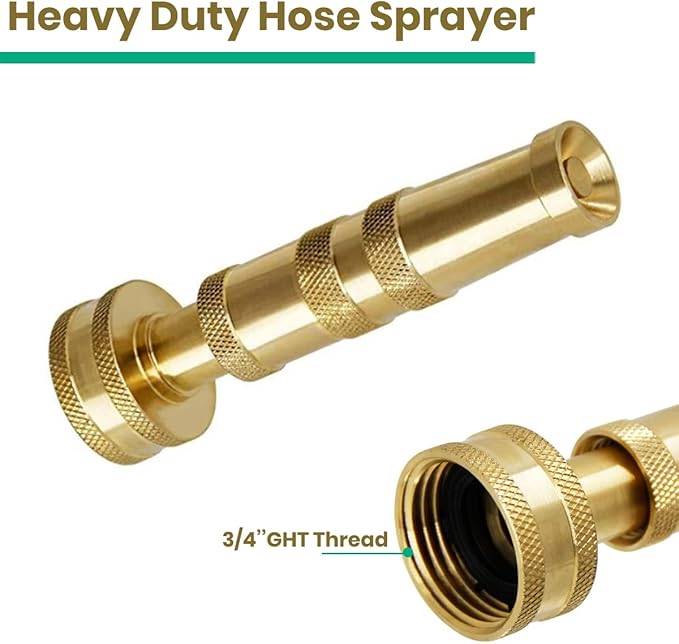 Garden Hose Nozzle, High Pressure Water Hose Nozzle Sprayer Head,fits 3/4” Garden Hose Thread,for Lawn & Garden,Washing Cars,Watering Garden,Cleaning,Showering Dogs&Pets（Brass）