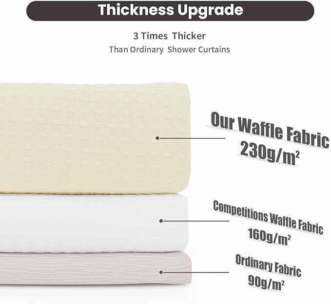 Inhousolu Extra Long No Hook Shower Curtain with Snap in Fabric Liner Set Waffle Weave 230GSM Weighted Hem, Waterproof & Washable Bathroom Curtain Spa Luxury with Mesh Top Window 72" W x 84" L Ivory