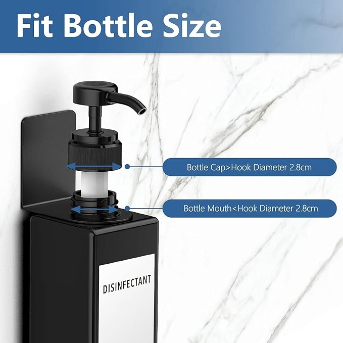 Adhesive Soap Bottle Dispenser Holder Wall Mount for Shower No Drilling Shampoo Conditioner Dispenser Hanger Shower Bottle Holder Set of 3 Soap Dispenser Holder Matte Black Rack Hook-Dia 2.7cm