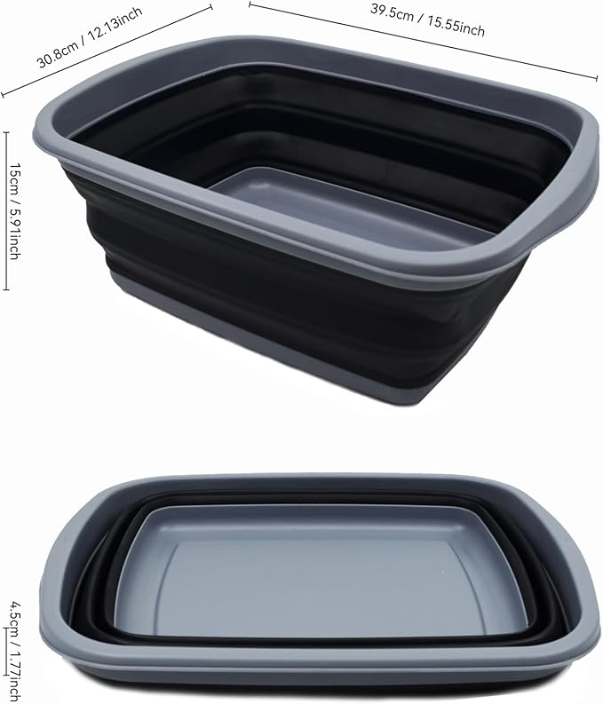 SAMMART 10L (2.6 Gallons) Collapsible Tub - Foldable Dish Tub - Portable Washing Basin - Space Saving Plastic Washtub (Dark Grey/Black, 1)