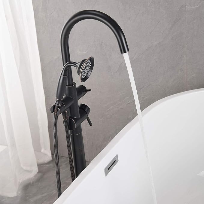 Tub Filler Freestanding Bathtub Faucet Oil Rubbed Bronze Floor Mounted Brass Bathroom Tub Faucets with Hand Shower