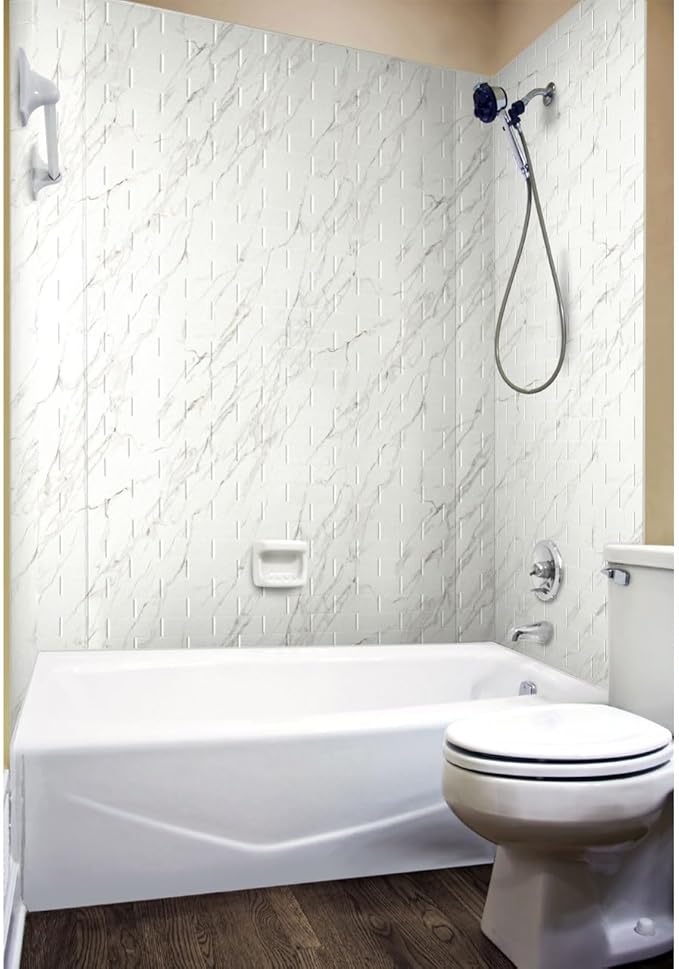 From Plain To Beautiful In Hours 133-640-SUB-KIT Subway Tile - Tub and Shower Wall Panels Surround (Covers/ 96 sq. ft.), Marble, 1 Piece