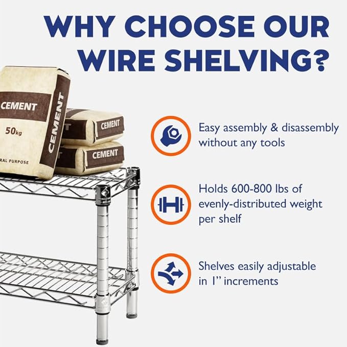 Shelving Inc. 24" d x 30" w x 84" h Chrome Wire Shelving with 6 Tier Shelves, Weight Capacity 800lbs Per Shelf