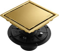 Hidden Brushed Square Shower Floor Drain, Gold 6 inch, 304 Stainless Steel, with Flange, Detachable Cover Embedded in Ceramic Tiles