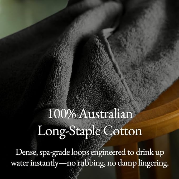 Italic Ultraplush 100% Australian Cotton Hand Towels - Set of 2 Luxury Hand Towels, Ultra Soft and Highly Absorbent 800GSM Towels for Bathroom,Shower, Hotel, and Spa (Charcoal)