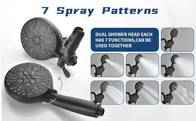 2 Handles Shower Faucet Set with Tub Spout Bathtub Shower Faucet Combo Set Shower System Complete Tub and Shower Trim Kit Matte Black Wall Mounted Shower Fixtures