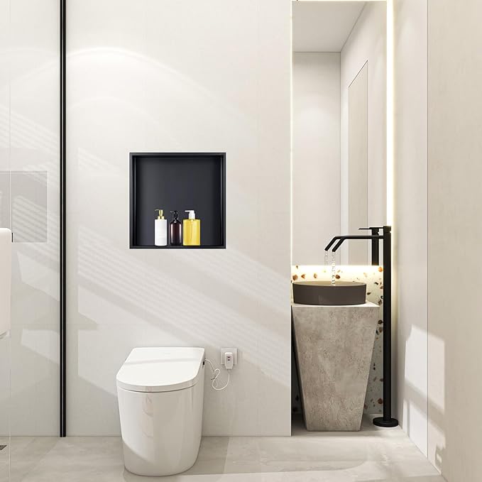 12" X 12" Shower Niche Insert Tile Ready, Niche for Shower Wall, Stainless Steel Recessed Shelf No Tile Needed for Bathroom Storage, Matte Black
