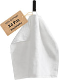 SEMAXE 100% Cotton Washcloths for Bathroom - 24 Pack, Quick-Dry Face Towels with Hanging Loop, Highly Absorbent and Soft, 13x13 Inch, White